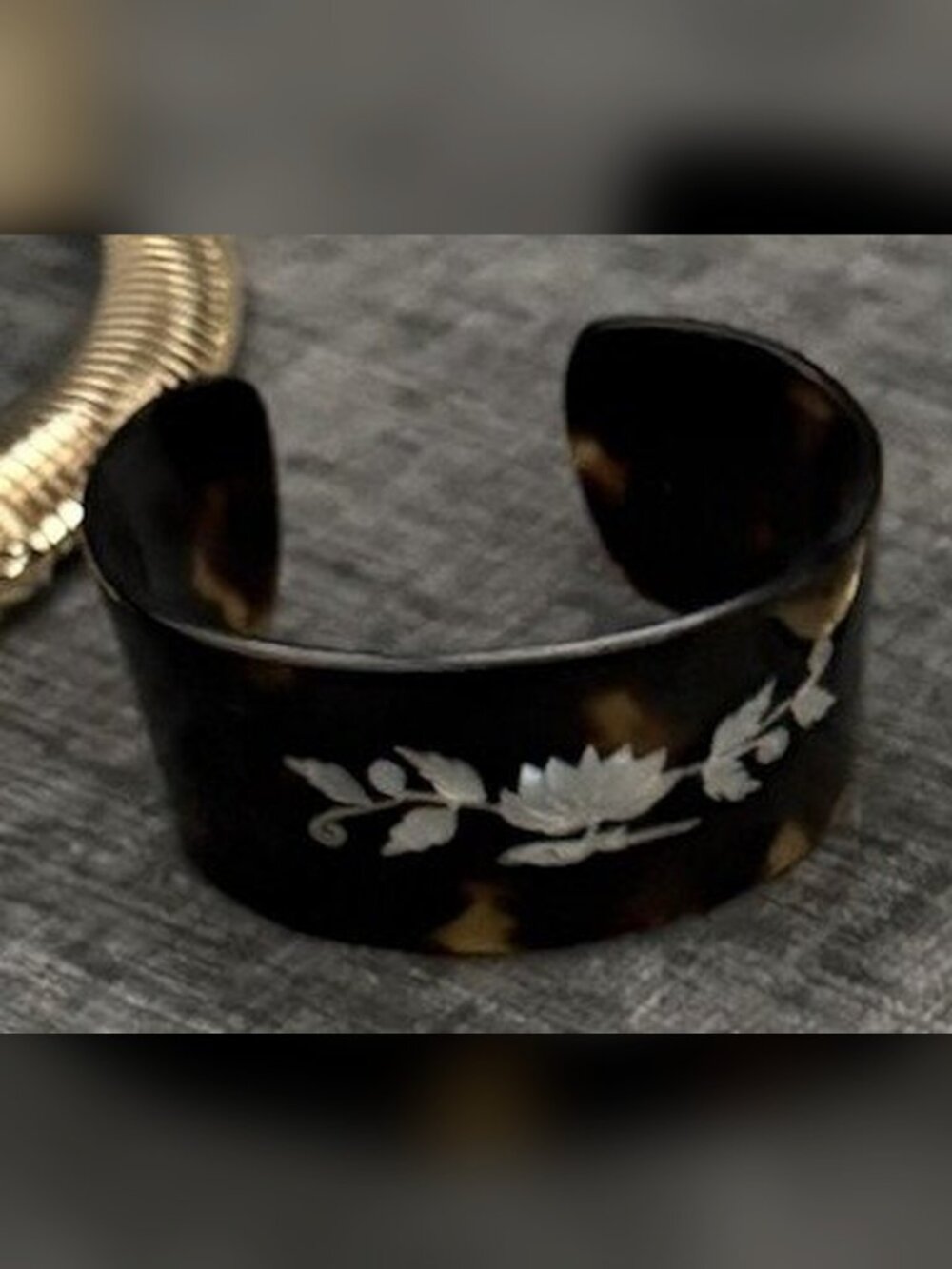 Tortoise Cuff with Mother-of-Pearl Lotus Inlay